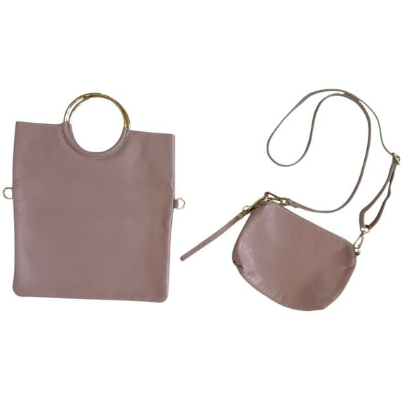 Borse in Pelle Pebbled Leather Crossbody Purse Italy Adjustable Strap Mauve Pink - Picture 7 of 9